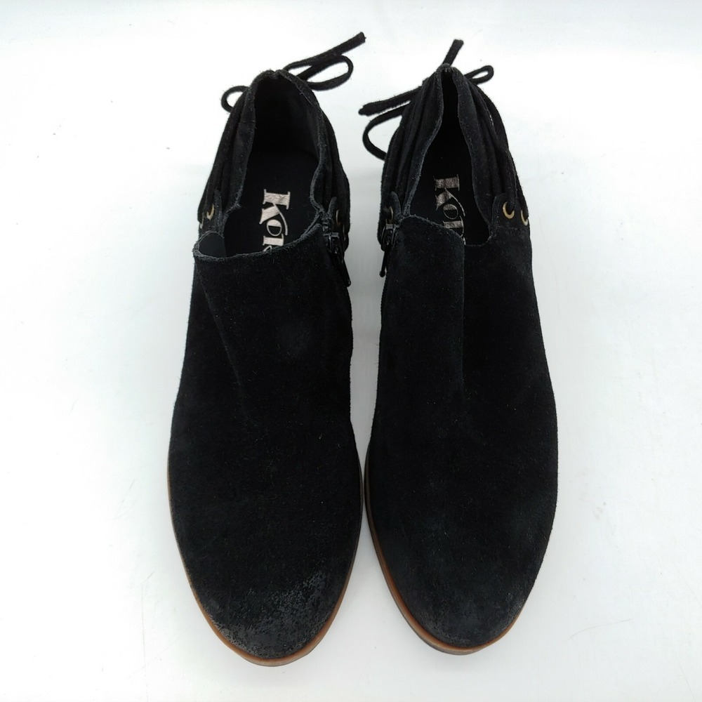 Korks Shoes Womens Block Heel Slip‎ On Side Zip Cushioned Black Suede 6